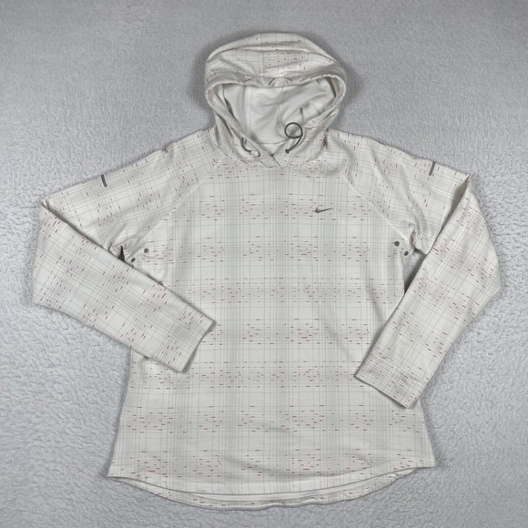 Nike Pullover Womens XL White Hoodie‎ Reflective Runner Jogger Activewear Top - Picture 1 of 15